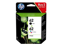 HP 62 - 2-pack - svartfärgad, färg (cyan, magenta, gul) - original - svart, färg (cyan, magenta, gul) - blister - bläckpatron - för ENVY 55XX, 56XX, 76XX; Officejet 200, 250, 57XX, 8040 N9J71AE#301