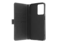 Insmat - Vikbart fodral för mobiltelefon - genuint läder, termoplastisk polyuretan (TPU), kartong+papper+aluminiumfolie, bomullssömmar - svart - för OPPO A16s 650-3131